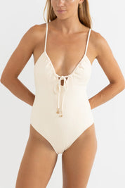 RHYTHM LEILANI TIE FRONT ONE PIECE – MINIMAL COVERAGE UNDERWIRE SWIMSUIT – WHITE