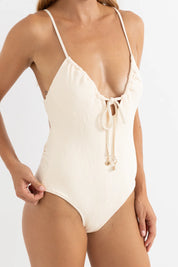 RHYTHM LEILANI TIE FRONT ONE PIECE – MINIMAL COVERAGE UNDERWIRE SWIMSUIT – WHITE