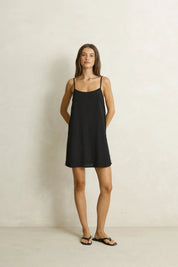 RHYTHM LINEN LACE SLIP MINI DRESS - BLACK