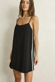 RHYTHM LINEN LACE SLIP MINI DRESS - BLACK