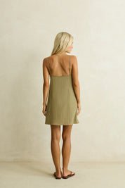 RHYTHM LINEN LACE SLIP MINI DRESS - OLIVE