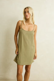 RHYTHM LINEN LACE SLIP MINI DRESS - OLIVE