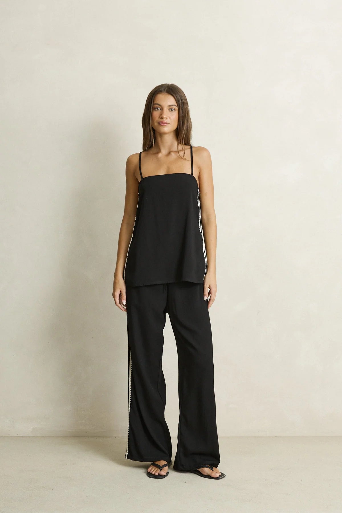 RHYTHM LINEN LACE TRACK PANT - BLACK