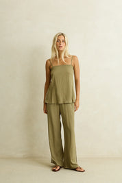 RHYTHM LINEN LACE TOP - OLIVE
