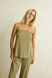 RHYTHM LINEN LACE TOP - OLIVE