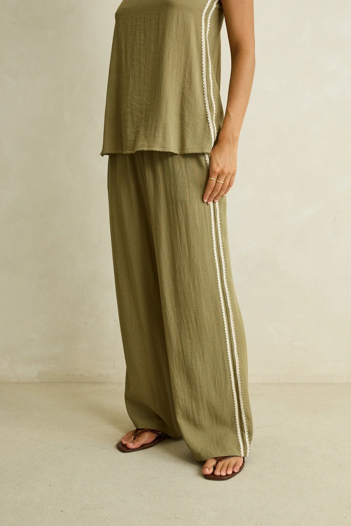 RHYTHM LINEN LACE TRACK PANT - OLIVE