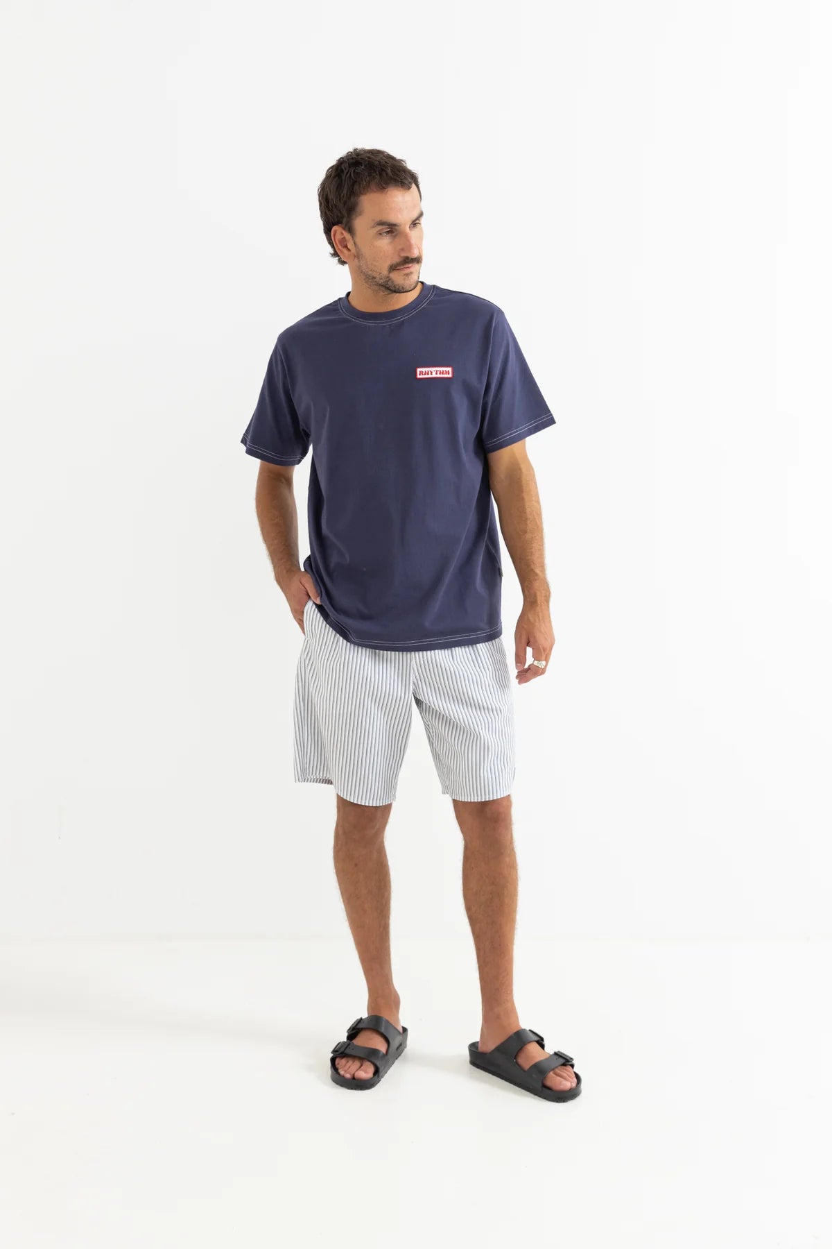RHYTHM LOCAL JAM STRIPE SHORT ELASTIC WAIST WHITE