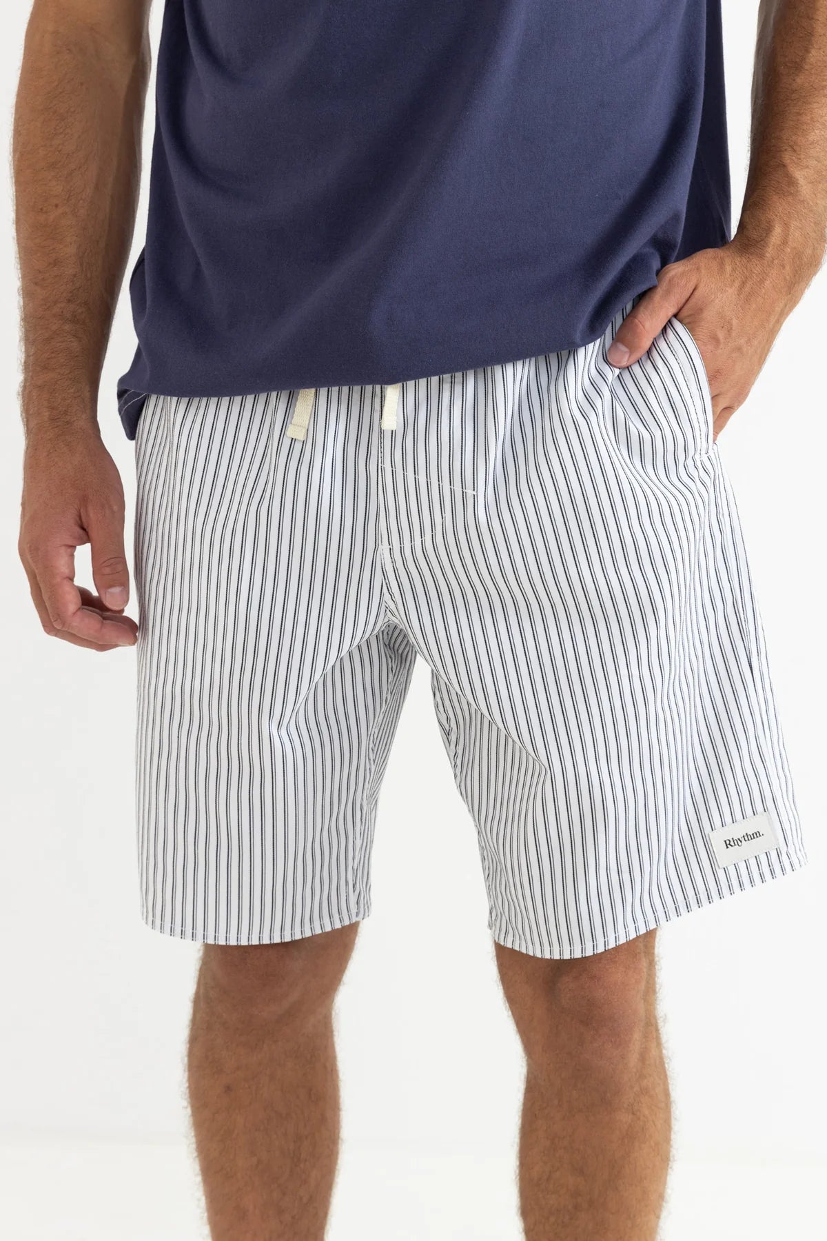 RHYTHM LOCAL JAM STRIPE SHORT ELASTIC WAIST WHITE