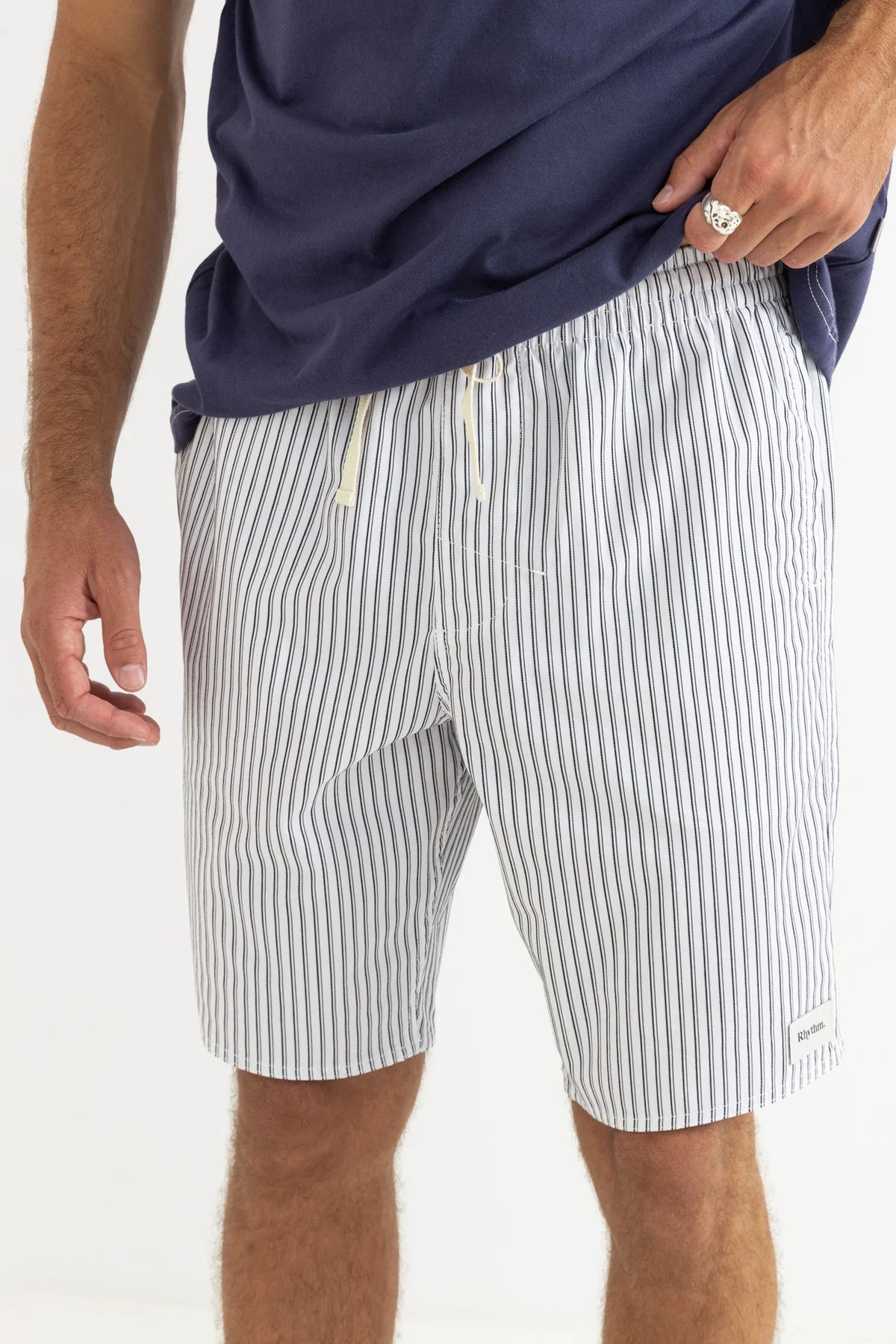 RHYTHM LOCAL JAM STRIPE SHORT ELASTIC WAIST WHITE