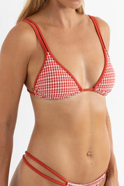 RHYTHM LOLA CHECK DOUBLE STRAP SLIDE TRI TOP – ADJUSTABLE RIB BIKINI TOP – FIRE