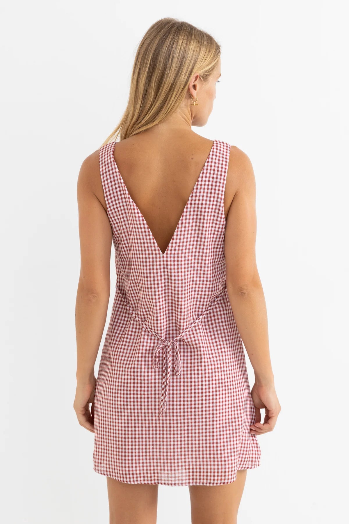 RHYTHM LOLA CHECK MINI DRESS – SLIM-FIT CHECKED SUMMER DRESS WITH BUTTON FRONT – FIRE