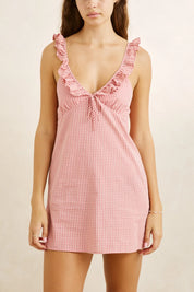 RHYTHM LOLA CHECK RUFFLE MINI DRESS - PLUM