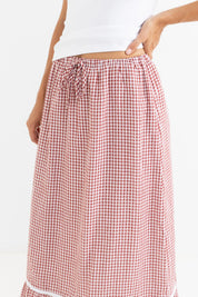 RHYTHM LOLA CHECK TIERED MAXI SKIRT - FIRE