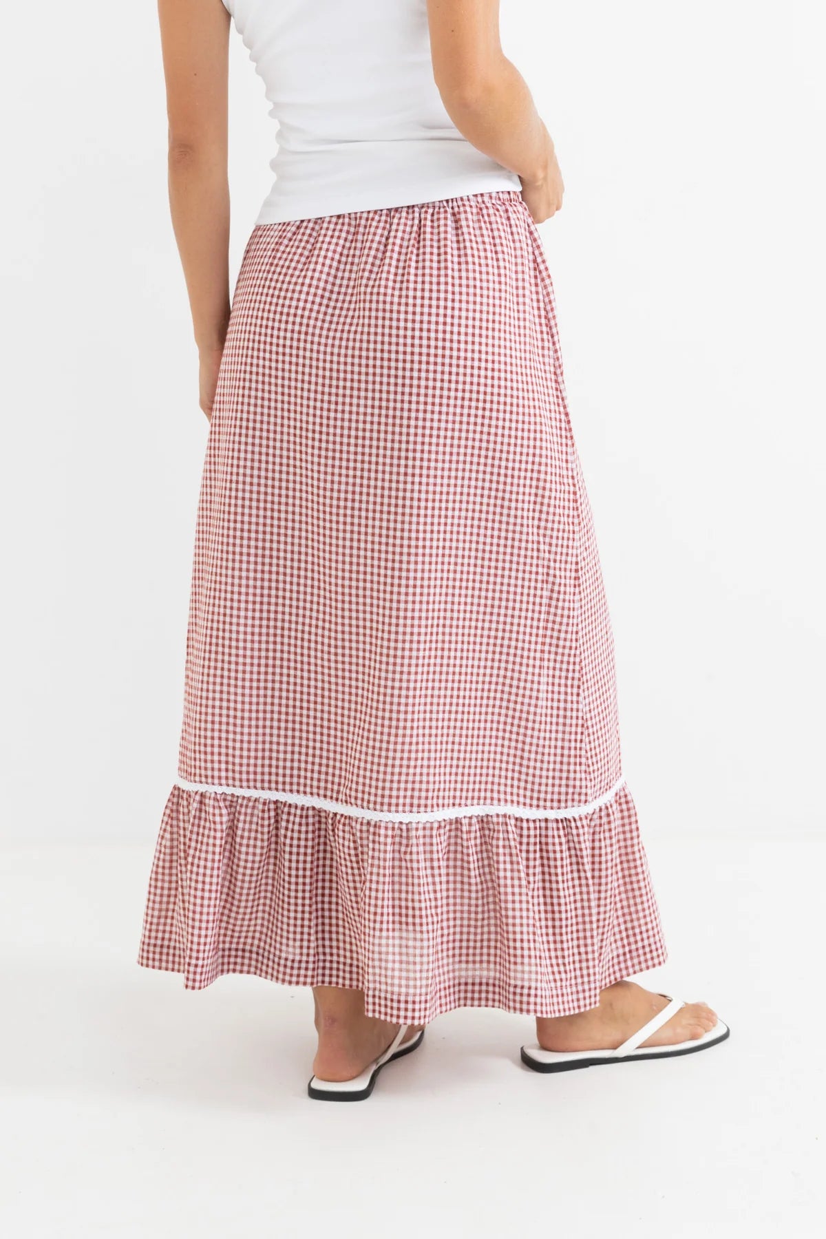 RHYTHM LOLA CHECK TIERED MAXI SKIRT - FIRE