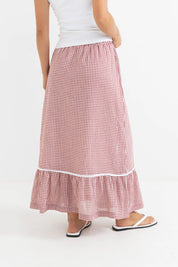RHYTHM LOLA CHECK TIERED MAXI SKIRT - FIRE