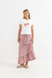 RHYTHM LOLA CHECK TIERED MAXI SKIRT - FIRE
