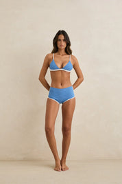 RHYTHM LOLA CHECK WOMENS BRALETTE BIKINI TOP ADJUSTABLE SWIM TOP BLUE