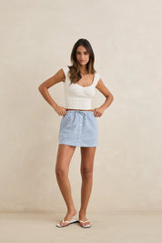 RHYTHM LOLA CHECK WOMENS SKORT MID HIGH RISE ELASTIC WAIST SKIRT SHORT BLUE