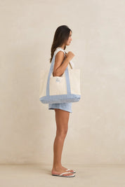 RHYTHM LOLA CHECK WOMENS TOTE BAG EVERYDAY BEACH CARRY ALL BAG BLUE