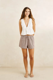 RHYTHM LONDON CHECK BEACH SHORT – CHOCOLATE
