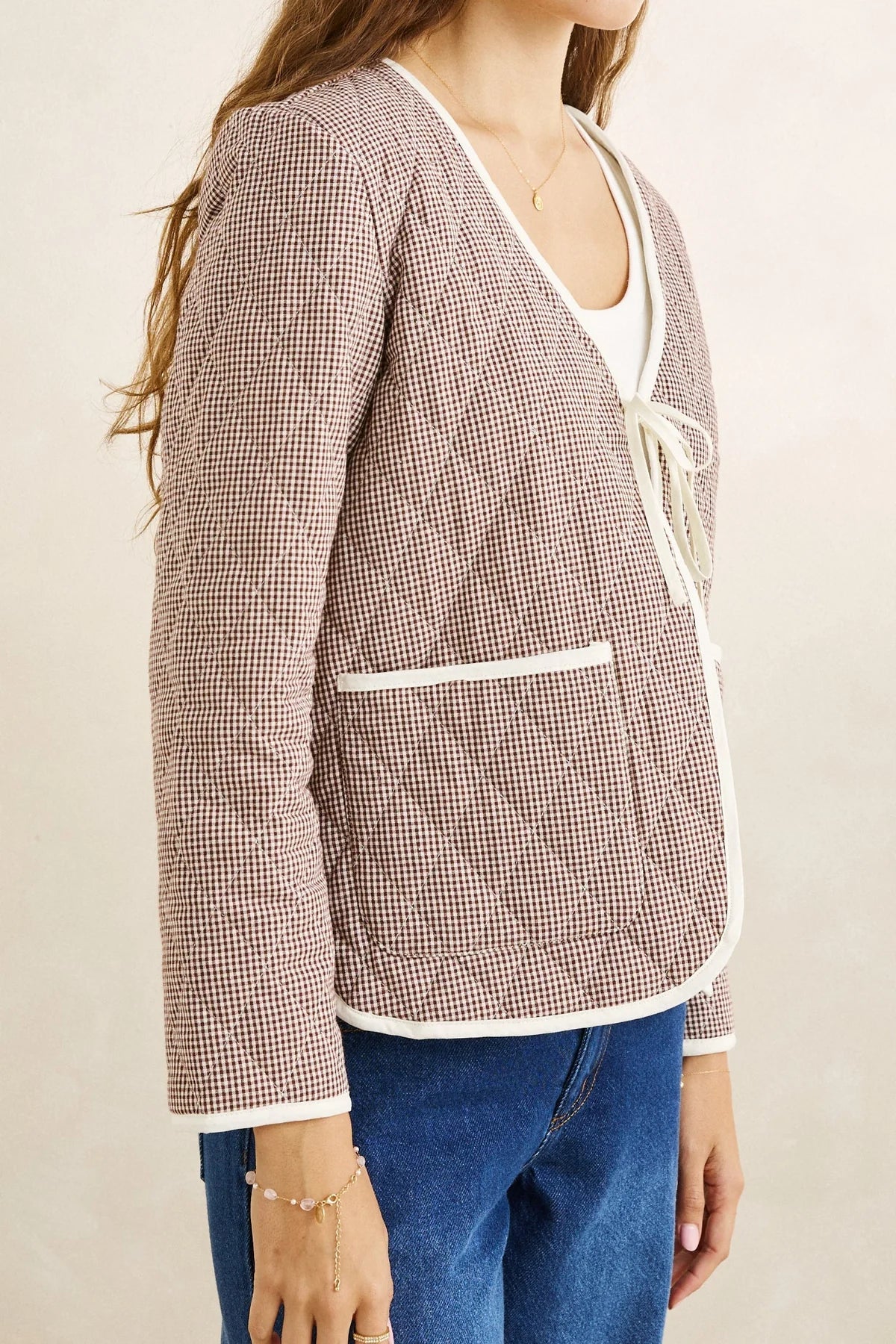RHYTHM LONDON CHECK REVERSIBLE QUILTED JACKET – CHOCOLATE