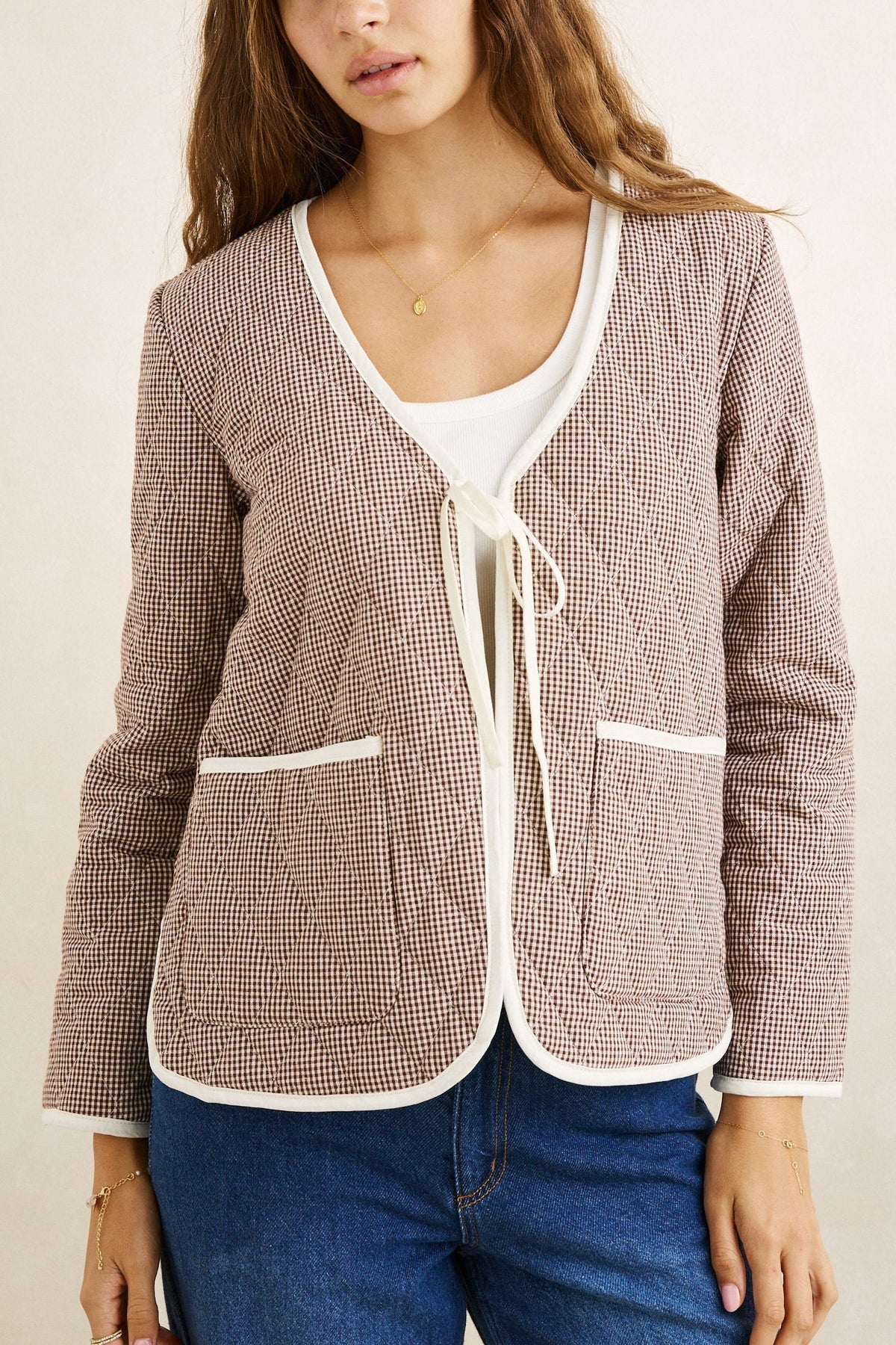 RHYTHM LONDON CHECK REVERSIBLE QUILTED JACKET – CHOCOLATE