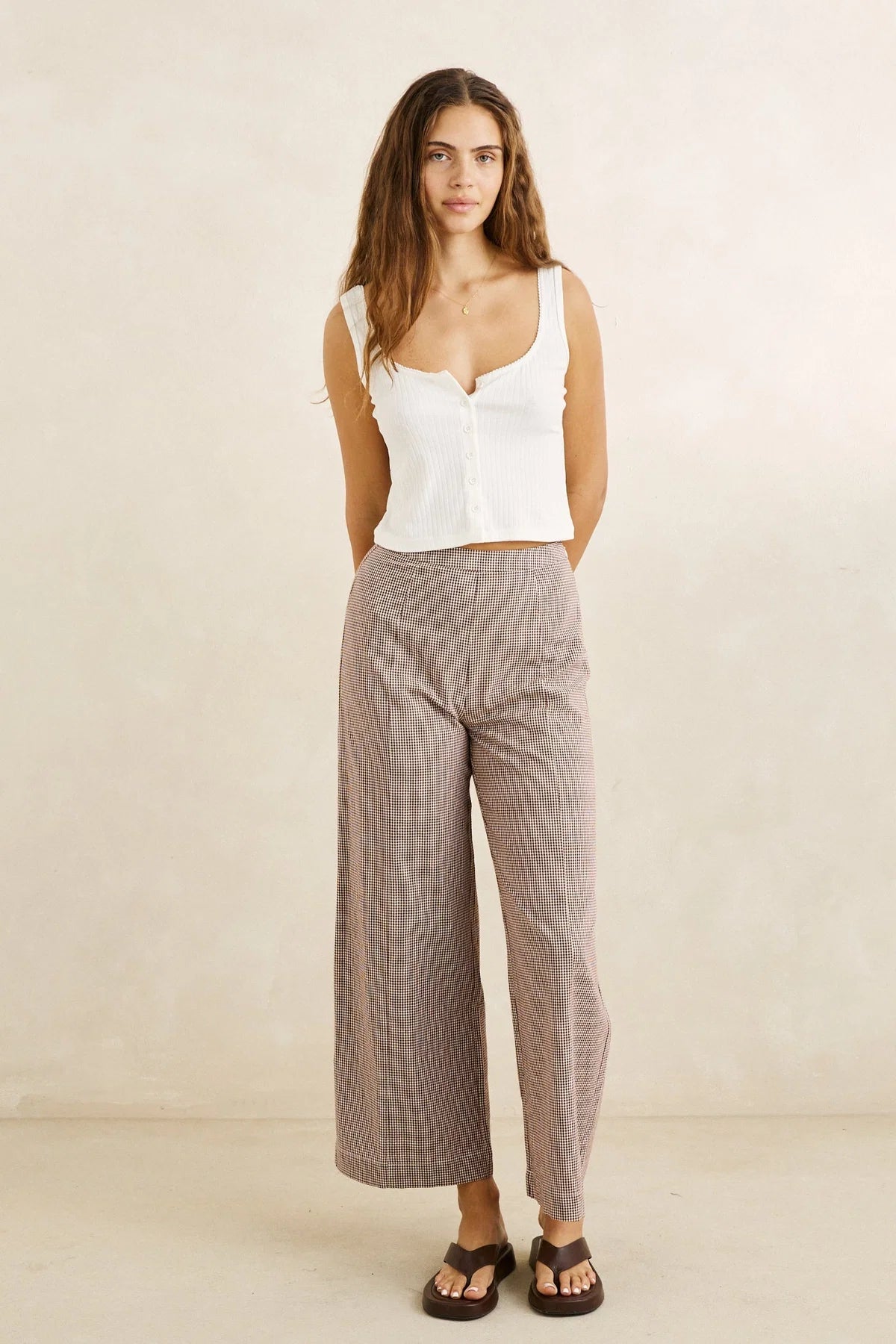 RHYTHM LONDON CHECK WIDE LEG PANT – CHOCOLATE