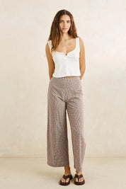 RHYTHM LONDON CHECK WIDE LEG PANT – CHOCOLATE