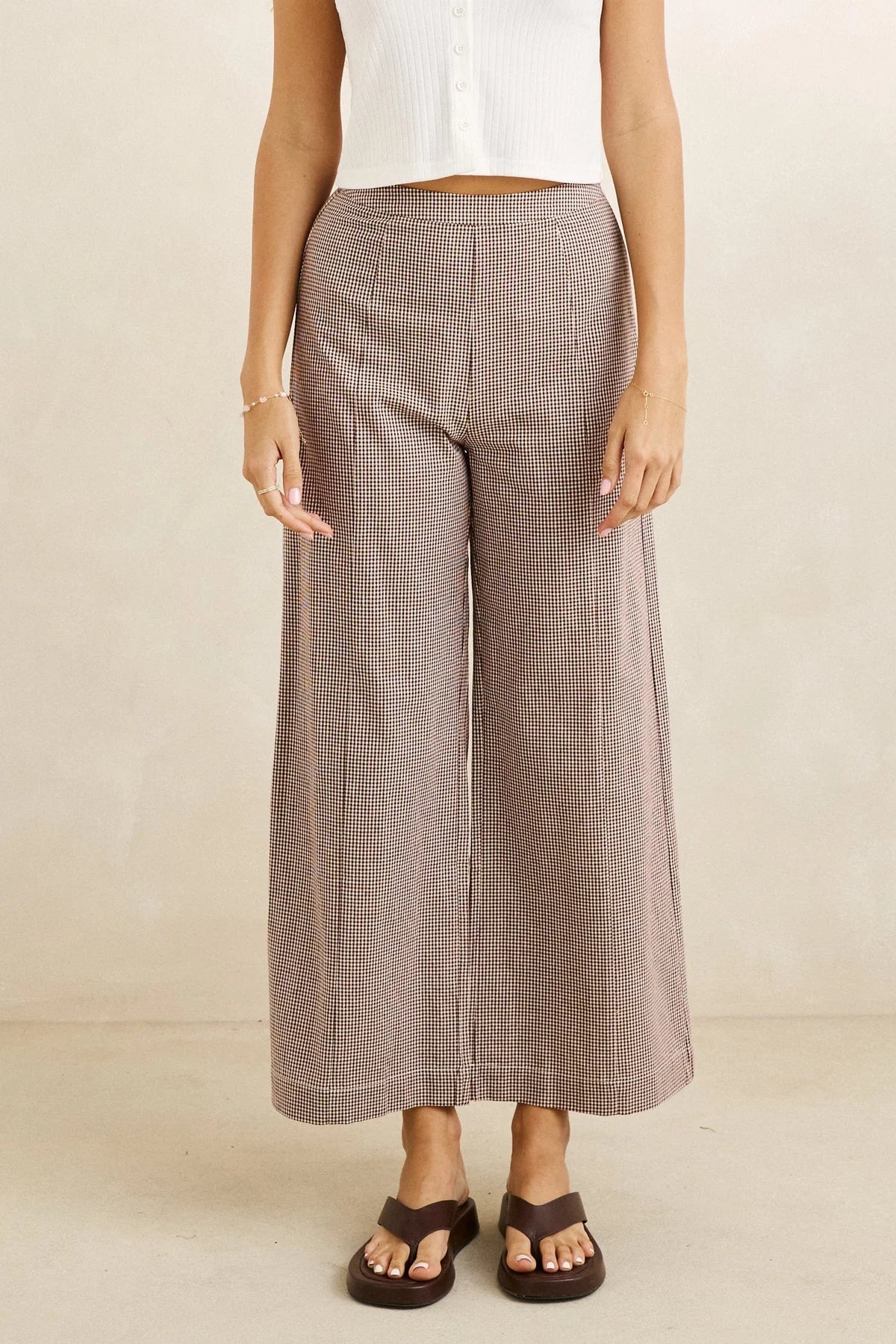 RHYTHM LONDON CHECK WIDE LEG PANT – CHOCOLATE
