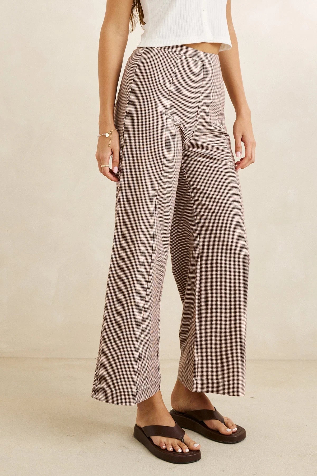 RHYTHM LONDON CHECK WIDE LEG PANT – CHOCOLATE