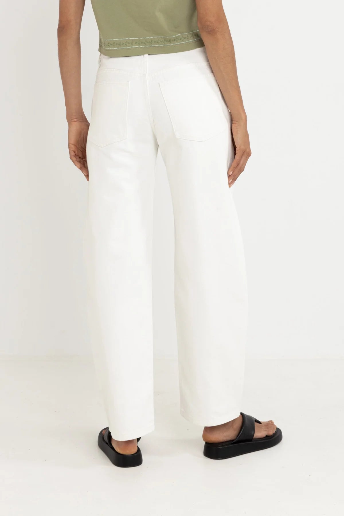 RHYTHM LOW RISE BARREL DENIM PANT WOMENS BAGGY WHITE JEANS STREETWEAR