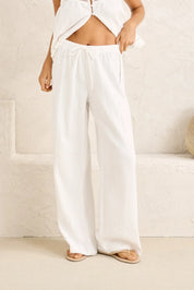 RHYTHM MACY SCALLOP PANT WOMENS HIGH RISE RELAXED PANTS WHITE COASTAL STYLE