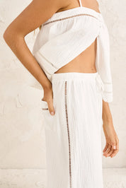 RHYTHM MACY SCALLOP PANT WOMENS HIGH RISE RELAXED PANTS WHITE COASTAL STYLE