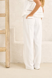 RHYTHM MACY SCALLOP PANT WOMENS HIGH RISE RELAXED PANTS WHITE COASTAL STYLE