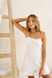 RHYTHM MACY SCALLOP PLAYSUIT WOMENS WHITE SUMMER PLAYSUIT RESORT STYLE