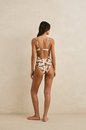 RHYTHM MELIA FLORAL TIE FRONT ONE PIECE SWIMSUIT CHOCOLATE OPEN BACK UNDERWIRE