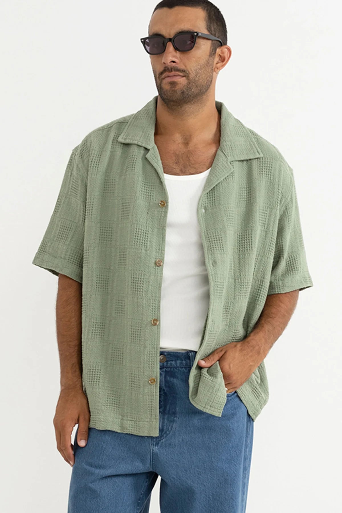 RHYTHM OASIS SHIRT – LIGHTWEIGHT CUBAN COLLAR SHORT SLEEVE SHIRT – DESERT GRASS