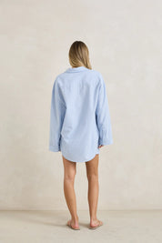 RHYTHM OVERSWIM STRIPE SHIRT WOMENS OVERSIZED BEACH COVER UP BLUE