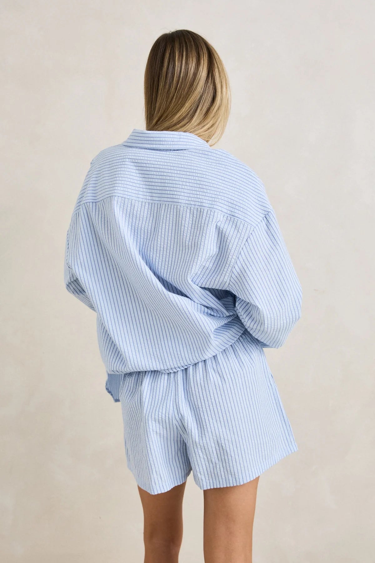 RHYTHM OVERSWIM STRIPE SHIRT WOMENS OVERSIZED BEACH COVER UP BLUE