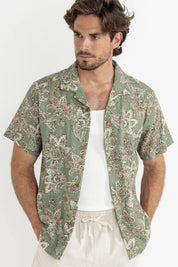 RHYTHM PAISLEY SS SHIRT – BREEZY CUBAN COLLAR SHORT SLEEVE PAISLEY SHIRT – GREEN TEA
