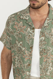 RHYTHM PAISLEY SS SHIRT – BREEZY CUBAN COLLAR SHORT SLEEVE PAISLEY SHIRT – GREEN TEA