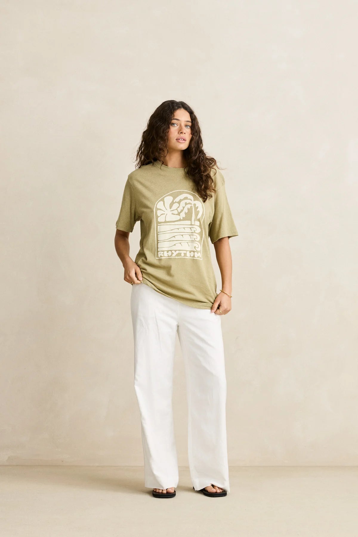 RHYTHM PALM AND SUN OVERSIZED T-SHIRT WOMENS RELAXED FIT GRAPHIC TEE SAGE