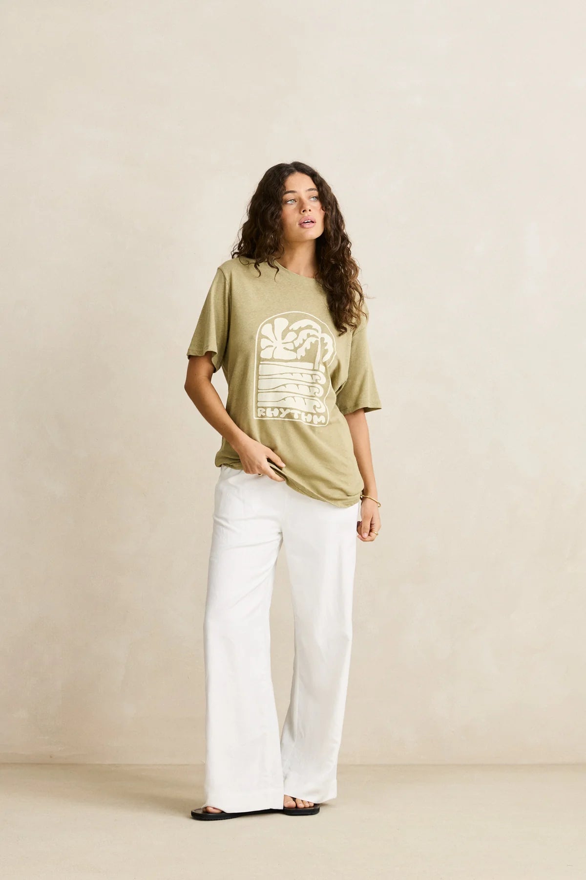 RHYTHM PALM AND SUN OVERSIZED T-SHIRT WOMENS RELAXED FIT GRAPHIC TEE SAGE