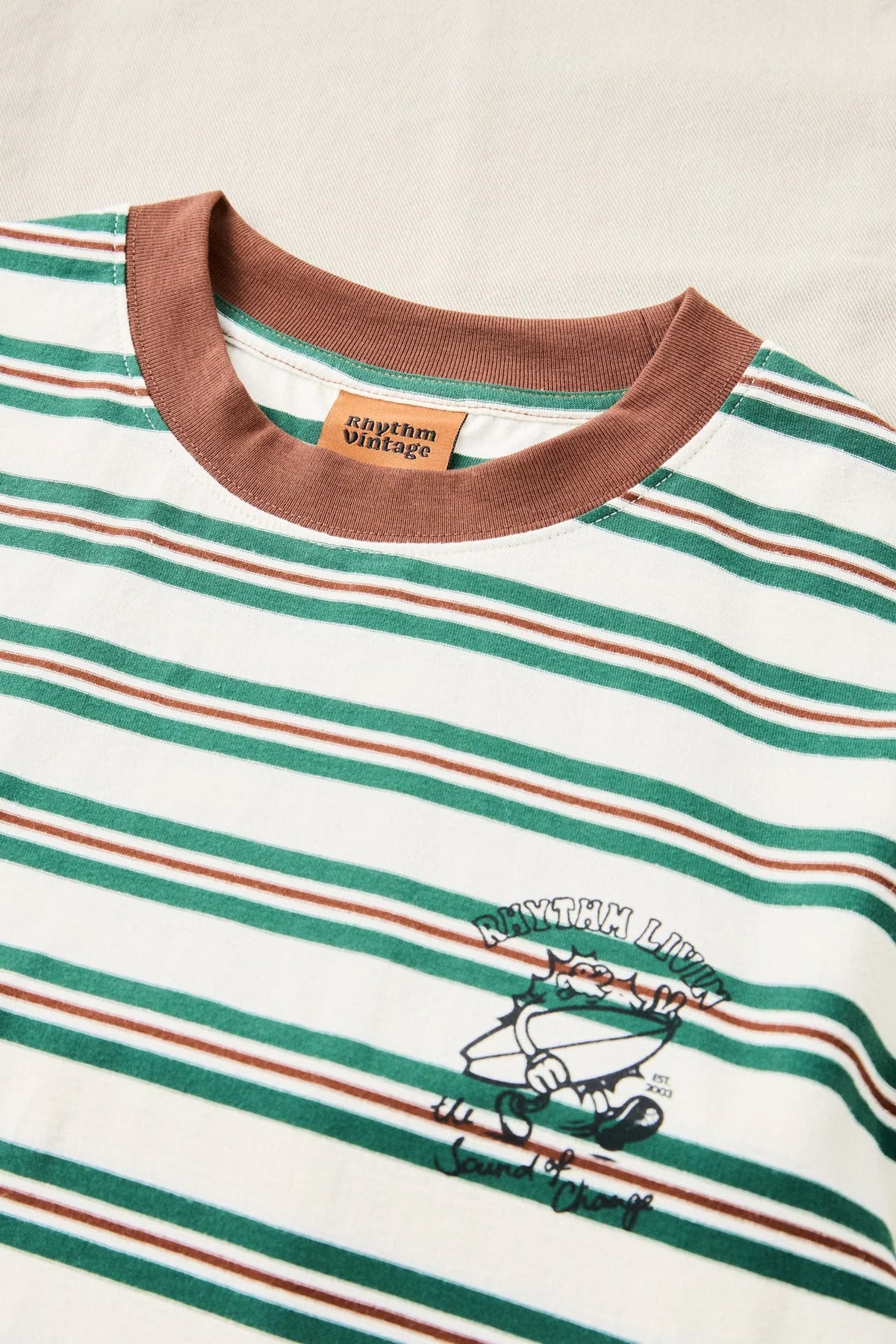 RHYTHM PEACE SUN VINTAGE STRIPE SS T-SHIRT - WHITE