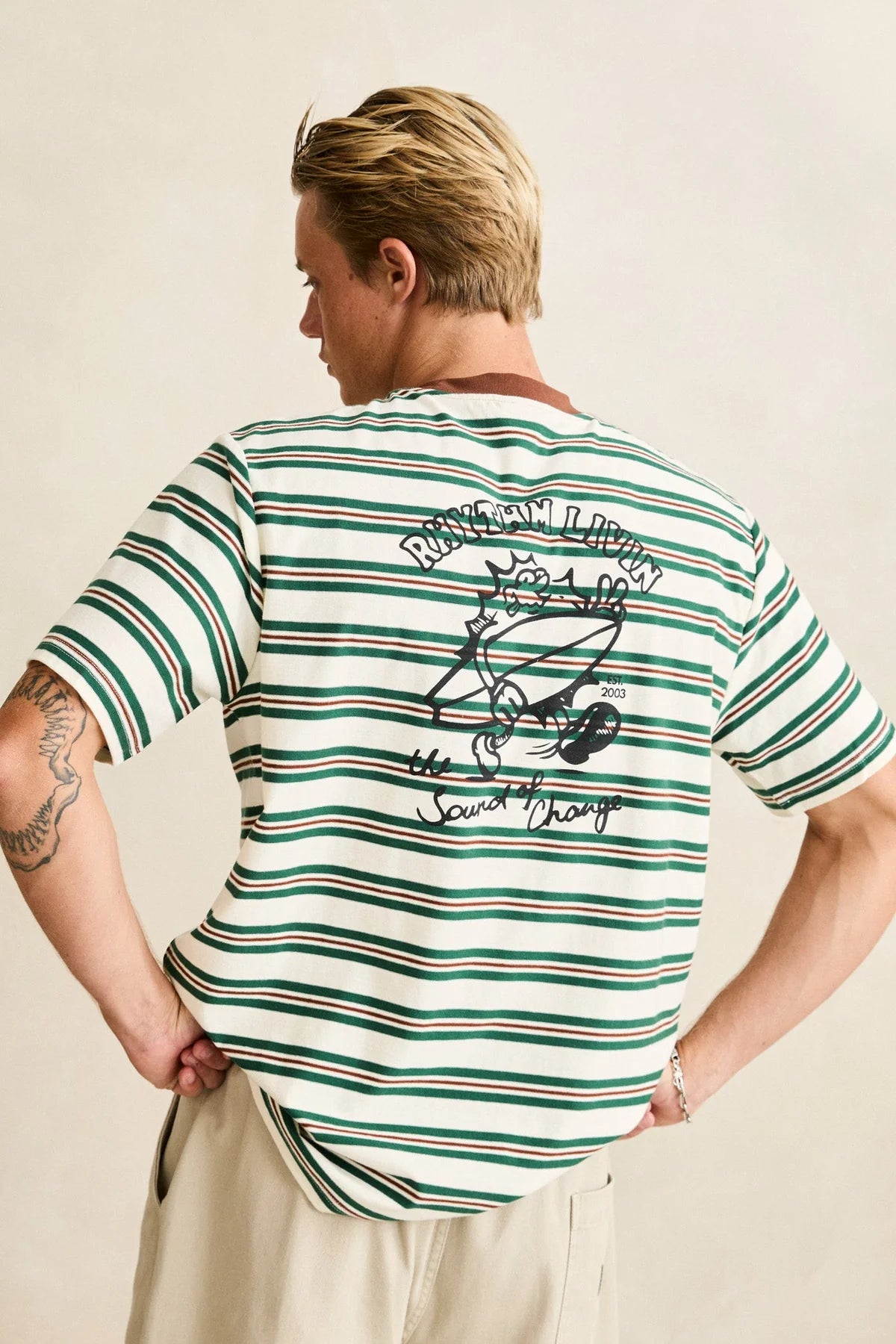 RHYTHM PEACE SUN VINTAGE STRIPE SS T-SHIRT - WHITE