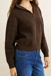RHYTHM QUINCY ZIP KNIT – CHOCOLATE