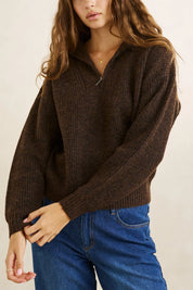 RHYTHM QUINCY ZIP KNIT – CHOCOLATE