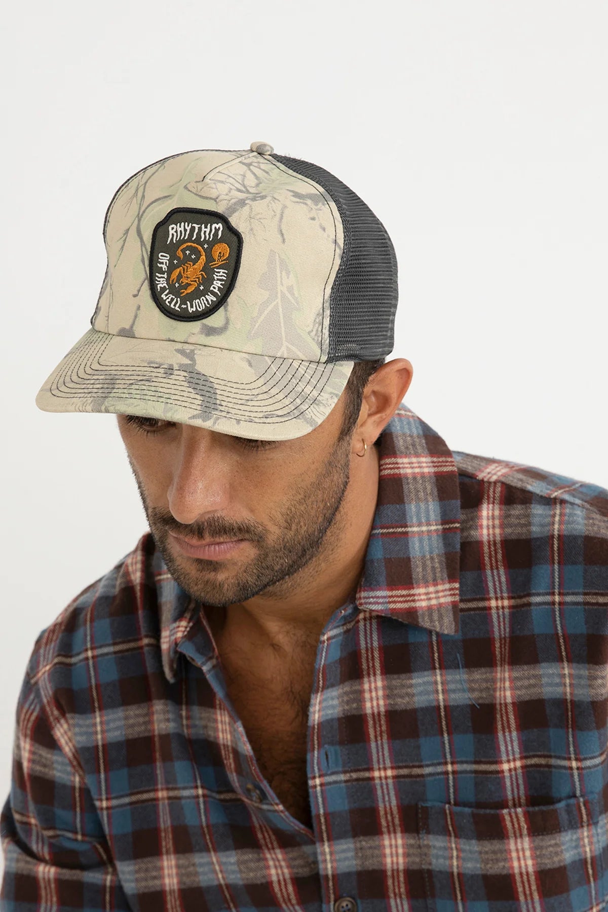 RHYTHM REAL TREE TRUCKER CAP – PRINTED COTTON TRUCKER HAT WITH MESH BACK – TOBACCO