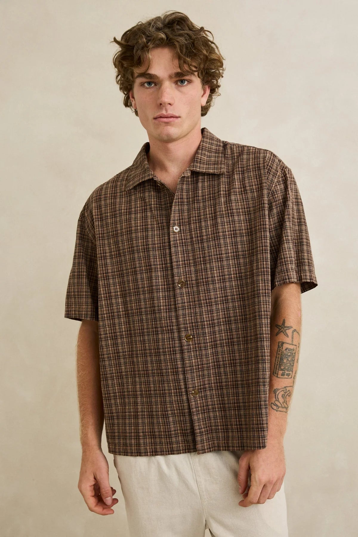RHYTHM RELAXED BRADY CHECK SS SHIRT – CHESTNUT