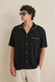 RHYTHM RELAXED WHIP STITCH SS SHIRT BLACK CUBAN COLLAR MENS COASTAL SHIRT